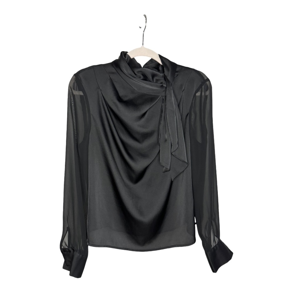 Zara High-Collar Chiffon Blouse with Delicate Bow